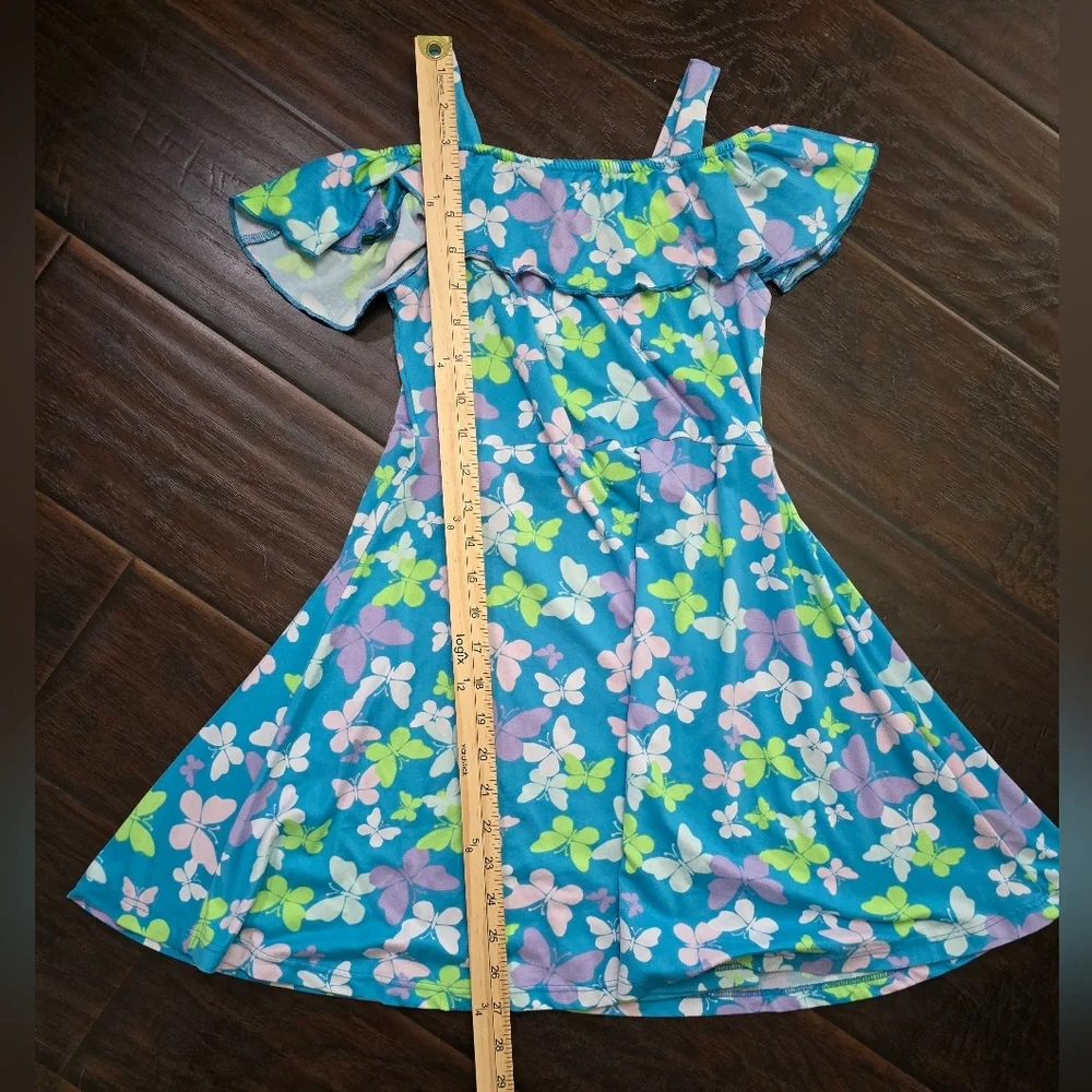 Extremely Me Girls Blue Butterfly Butter Soft Stretchy Dress Size 14